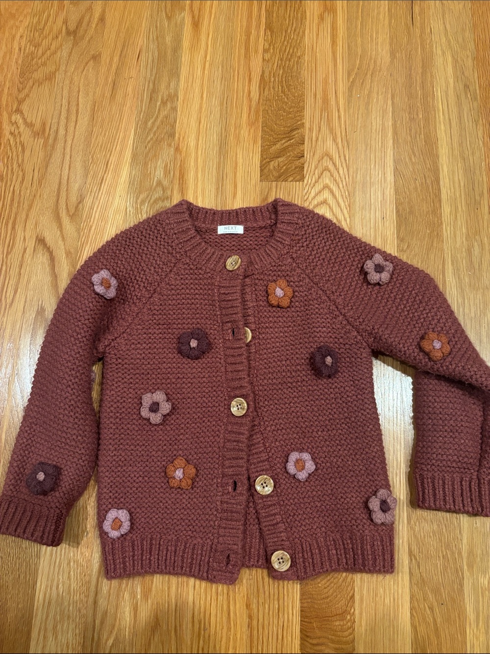 NEXT Girls' Knit Floral Button Cardigan - Dusty Rose